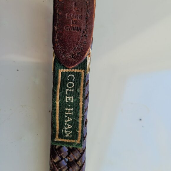 Cole Haan Brown Leather Woven Belt Size M/L - Picture 4 of 7